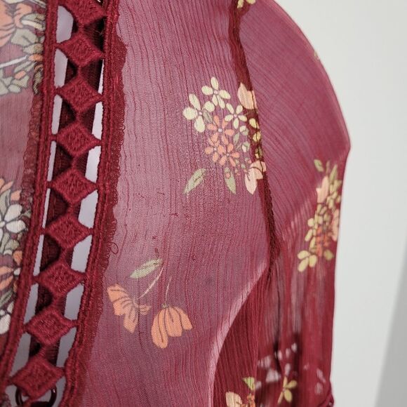 SUNDANCE blouse woodrose floral sheer long sleeve peasant top with cami XS - Picture 6 of 11